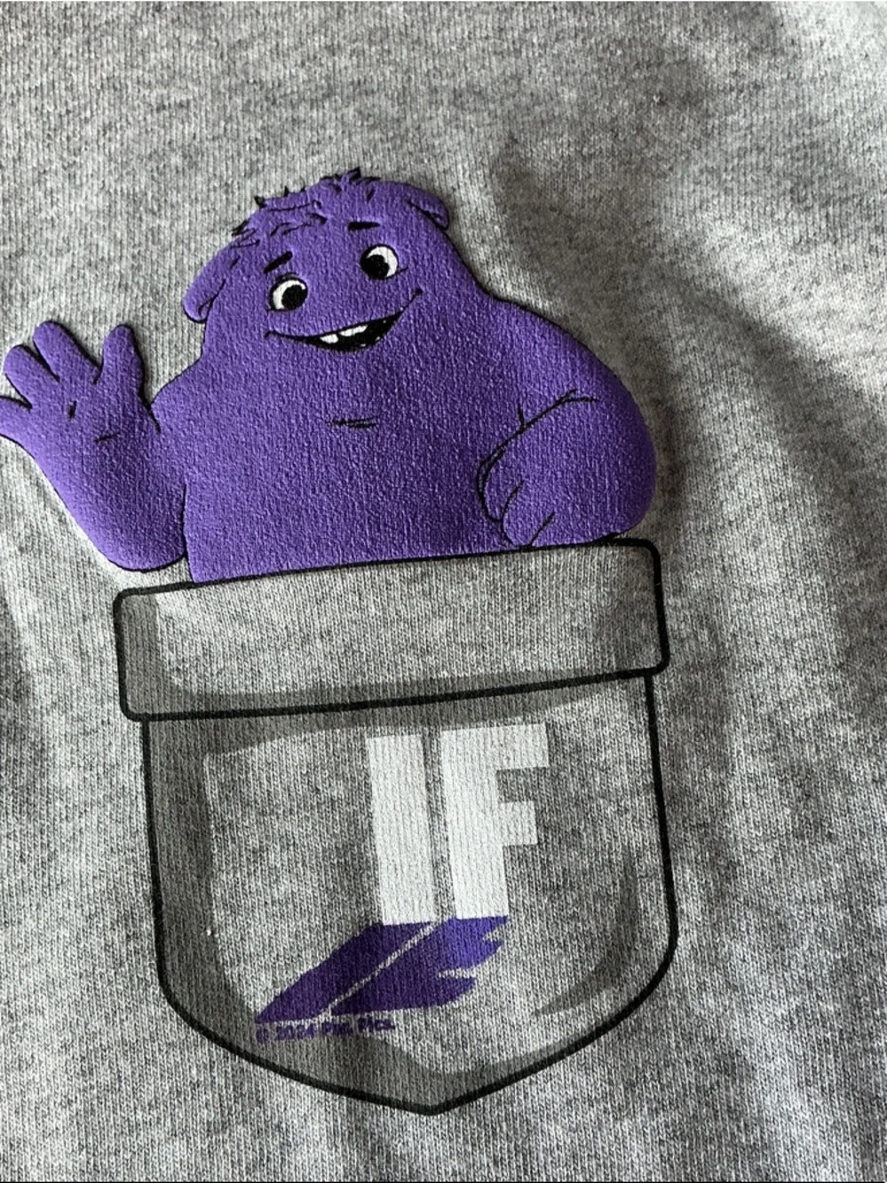 Grimace Pocket Graphic T Shirt Gray Cute Cartoon Tee Unisex - Picture 2 of 4